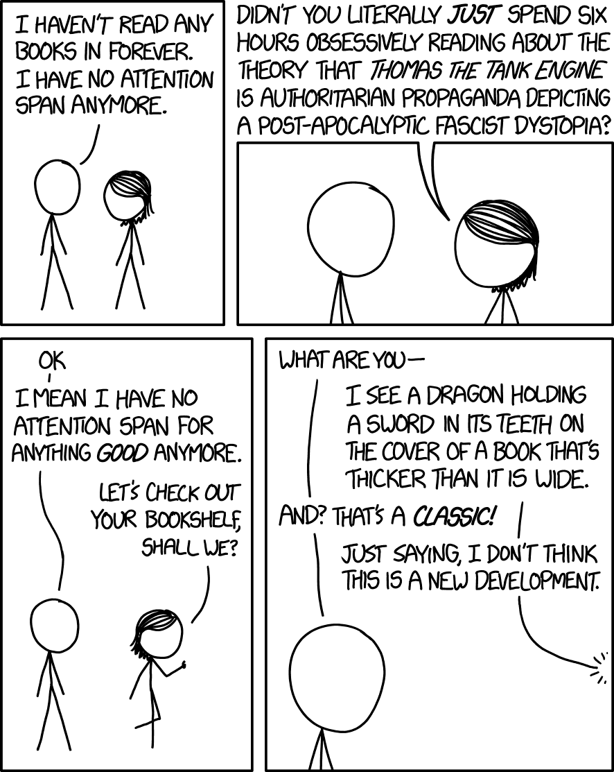 xkcd comic talking about the declining attention span