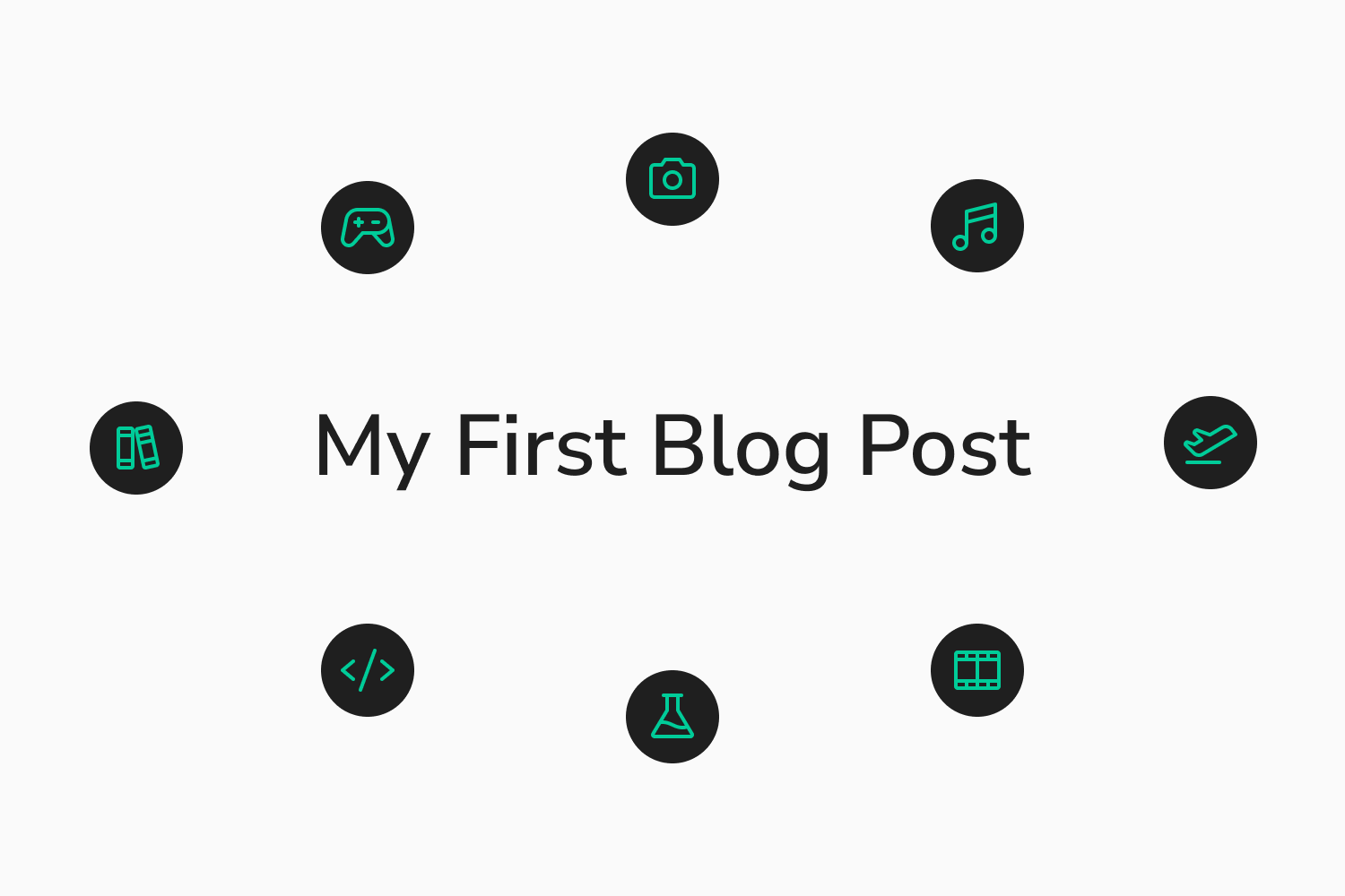 image with 'my first blog' written in the middle with several icons around it