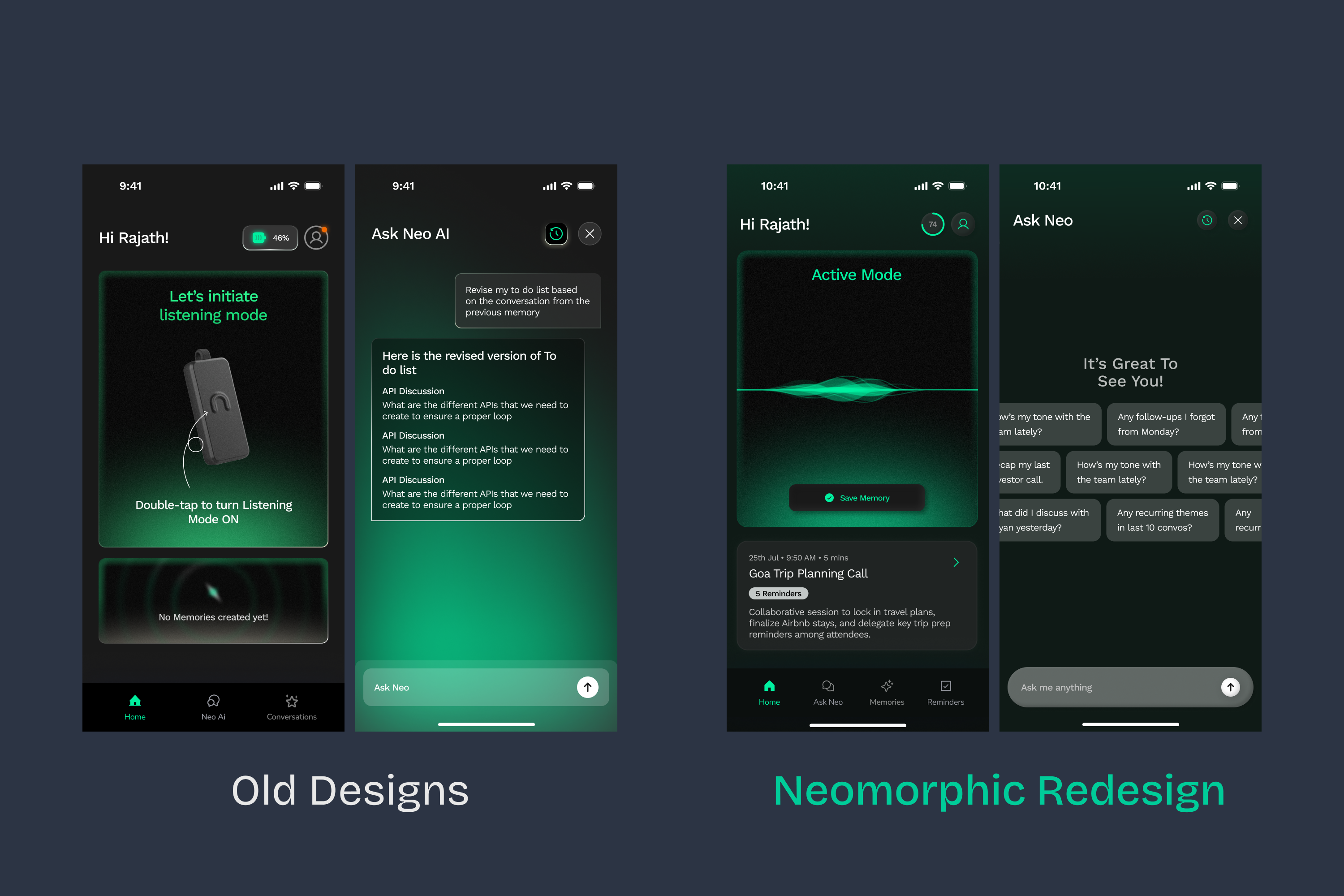 Before and after comparison of the app redesign